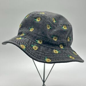 American Eagle Denim Bucket Hat Sunflower Embroidered Black Denim One Size
